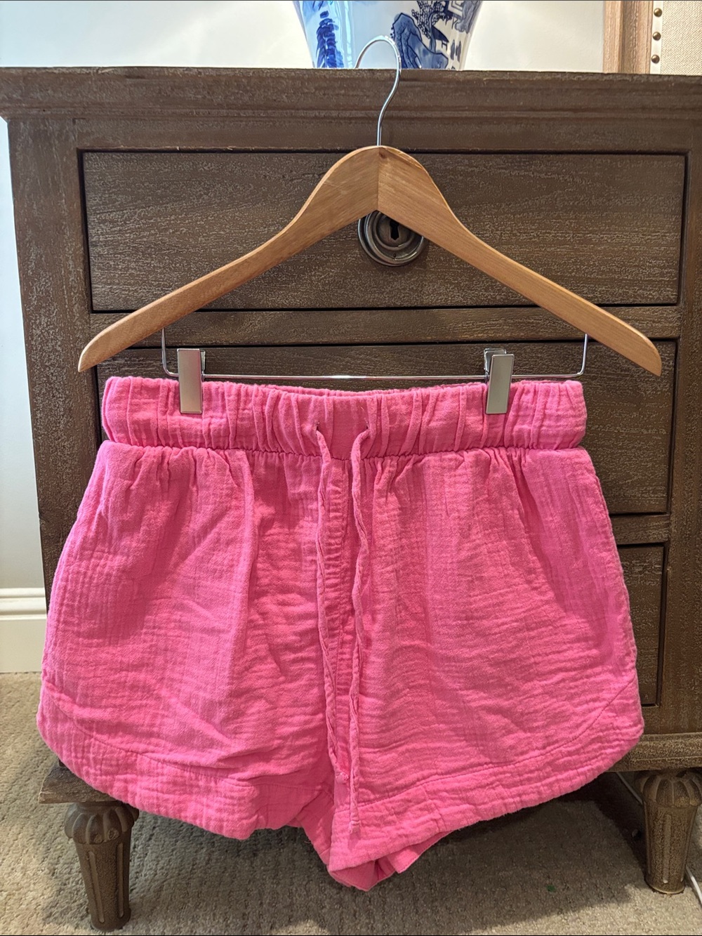 Bright Pink Lightweight Cotton /gauze Shorts